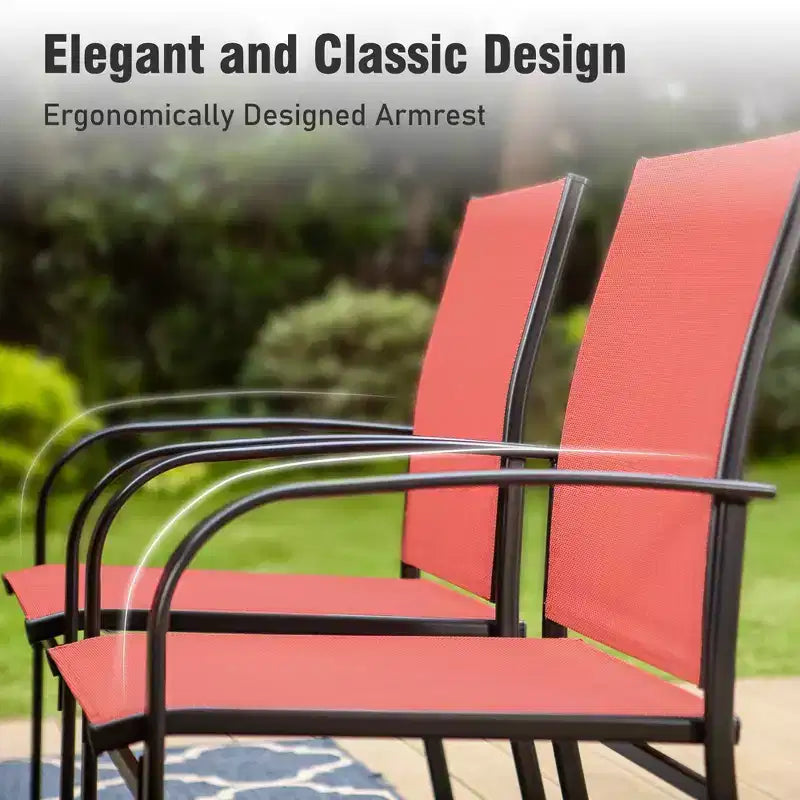 Captiva Designs - Ensemble de salle à manger 7 pièces pour terrasse extérieure avec table en acier à plateau à lattes aspect bois et chaises fixes en toile