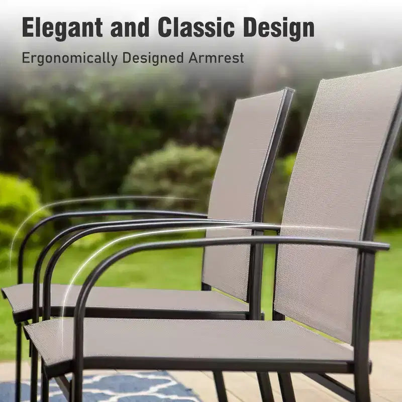 Captiva Designs - Ensemble de salle à manger 7 pièces pour terrasse extérieure avec table en acier à plateau à lattes aspect bois et chaises fixes en toile