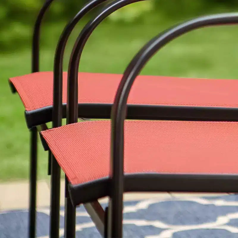 Captiva Designs - Ensemble de salle à manger 7 pièces pour terrasse extérieure avec table en acier à plateau à lattes aspect bois et chaises fixes en toile