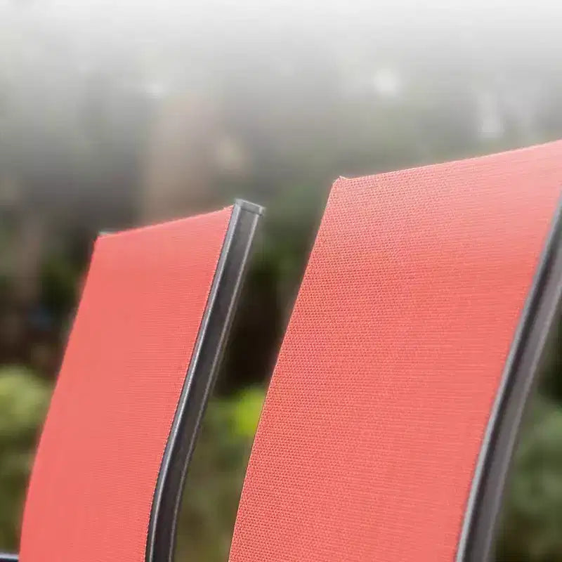 Captiva Designs - Ensemble de salle à manger 7 pièces pour terrasse extérieure avec table en acier à plateau à lattes aspect bois et chaises fixes en toile