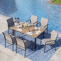 Captiva Designs 7pc Outdoor Patio Wood-look Slatted Top Steel Dining Table & Sling Fixed Chairs