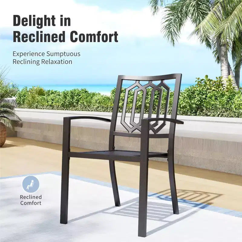 Captiva Designs Ensemble Repas de Jardin 7 pièces Table Rectangulaire en Acier Finition Bois Flotté & Chaises à Accoudoirs en Métal