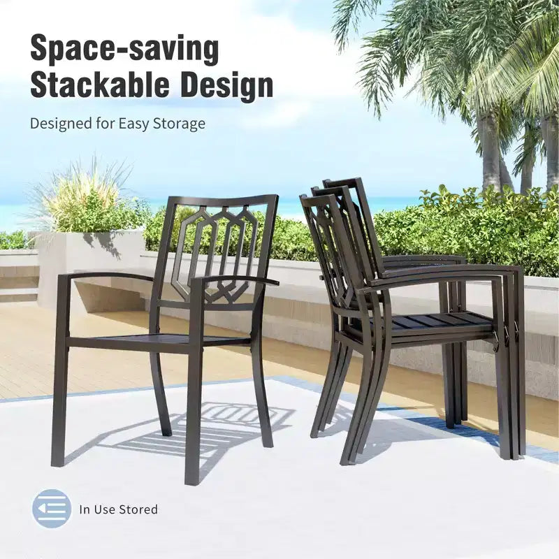 Captiva Designs Ensemble Repas de Jardin 7 pièces Table Rectangulaire en Acier Finition Bois Flotté & Chaises à Accoudoirs en Métal