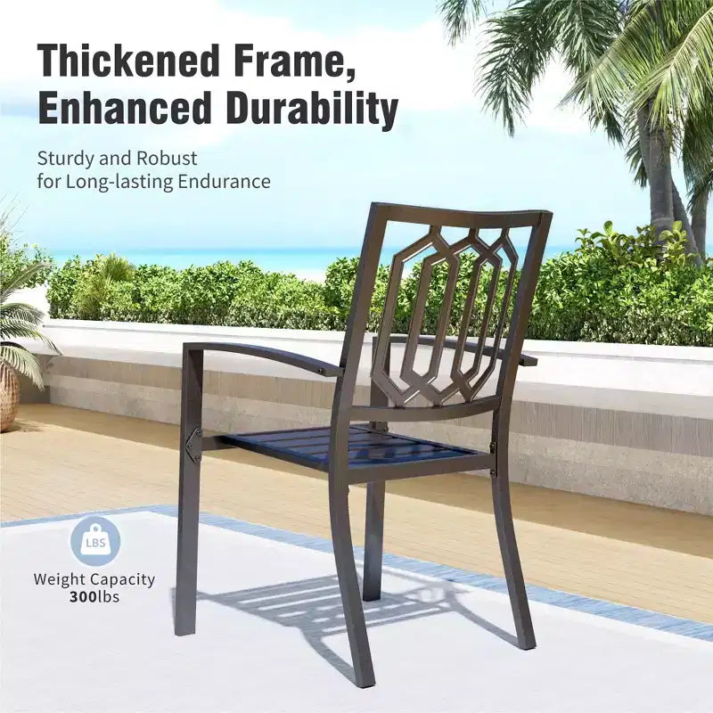 Captiva Designs Ensemble Repas de Jardin 7 pièces Table Rectangulaire en Acier Finition Bois Flotté & Chaises à Accoudoirs en Métal