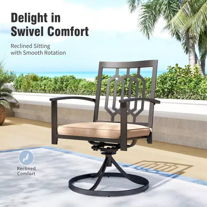 Captiva Designs Ensemble Repas de Jardin 7 pièces Table Rectangulaire en Acier Finition Bois Flotté & Chaises à Accoudoirs en Métal
