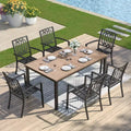 Captiva Designs 7pc Patio Dining Driftwood Finished Rectangle Steel Table & Metal Arm Chairs