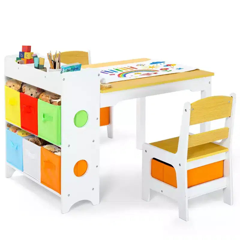 Kinder King Ensemble table et 2 chaises 3-en-1 pour enfants avec rangement, plateau amovible et tableau noir, pour l'art, l'artisanat et la lecture