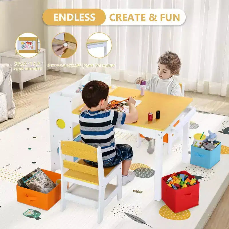 Kinder King Ensemble table et 2 chaises 3-en-1 pour enfants avec rangement, plateau amovible et tableau noir, pour l'art, l'artisanat et la lecture