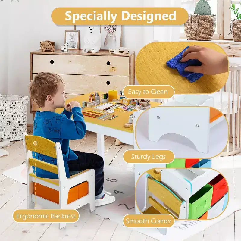 Kinder King Ensemble table et 2 chaises 3-en-1 pour enfants avec rangement, plateau amovible et tableau noir, pour l'art, l'artisanat et la lecture