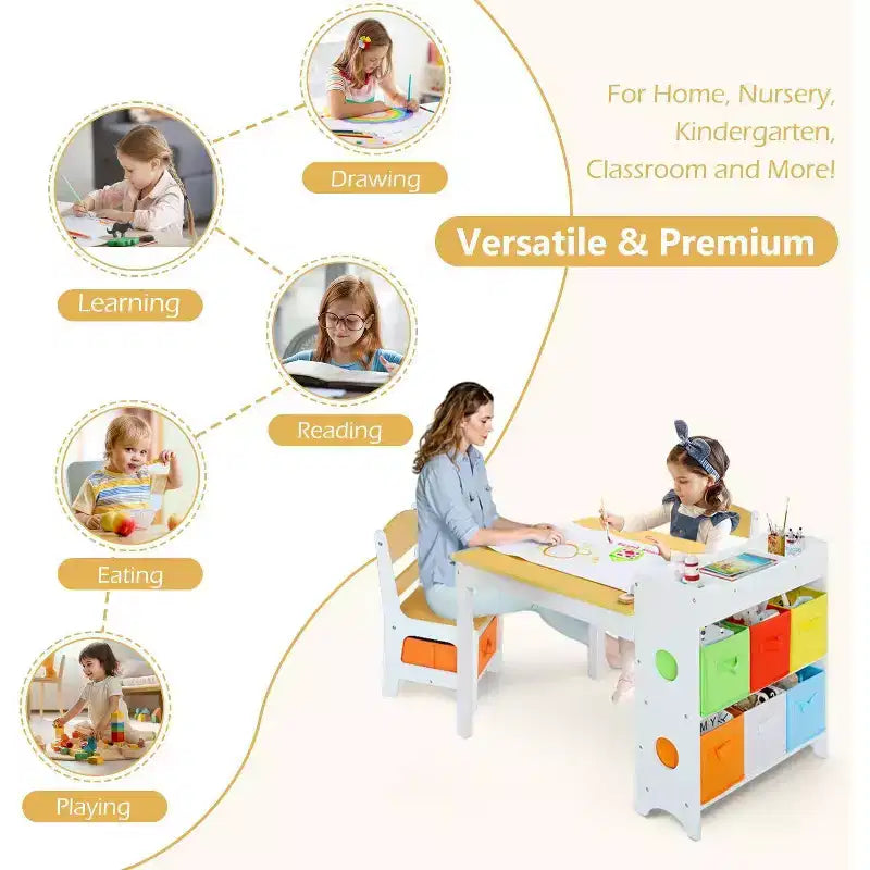 Kinder King Ensemble table et 2 chaises 3-en-1 pour enfants avec rangement, plateau amovible et tableau noir, pour l'art, l'artisanat et la lecture