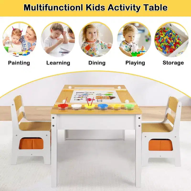 Kinder King Ensemble table et 2 chaises 3-en-1 pour enfants avec rangement, plateau amovible et tableau noir, pour l'art, l'artisanat et la lecture