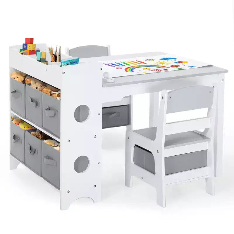 Kinder King Ensemble table et 2 chaises 3-en-1 pour enfants avec rangement, plateau amovible et tableau noir, pour l'art, l'artisanat et la lecture
