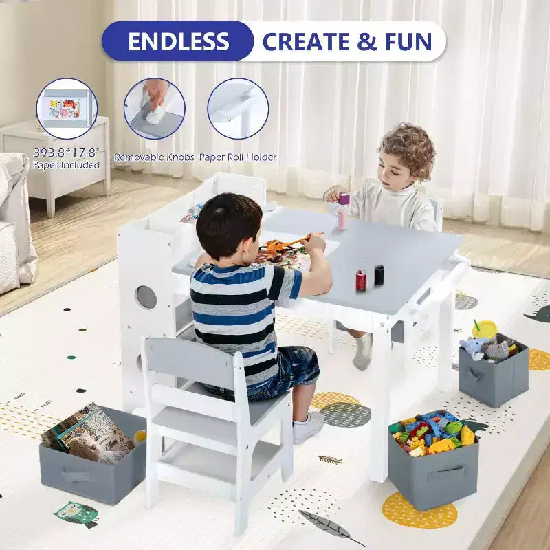 Kinder King Ensemble table et 2 chaises 3-en-1 pour enfants avec rangement, plateau amovible et tableau noir, pour l'art, l'artisanat et la lecture