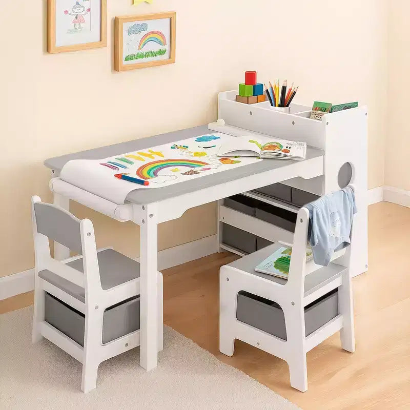 Kinder King Ensemble table et 2 chaises 3-en-1 pour enfants avec rangement, plateau amovible et tableau noir, pour l'art, l'artisanat et la lecture