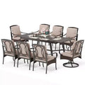 Captiva Designs 9pc Patio Dining Extendable Steel Rectangle Table & Rattan Metal Fixed Chairs & Swivel Arm Chairs