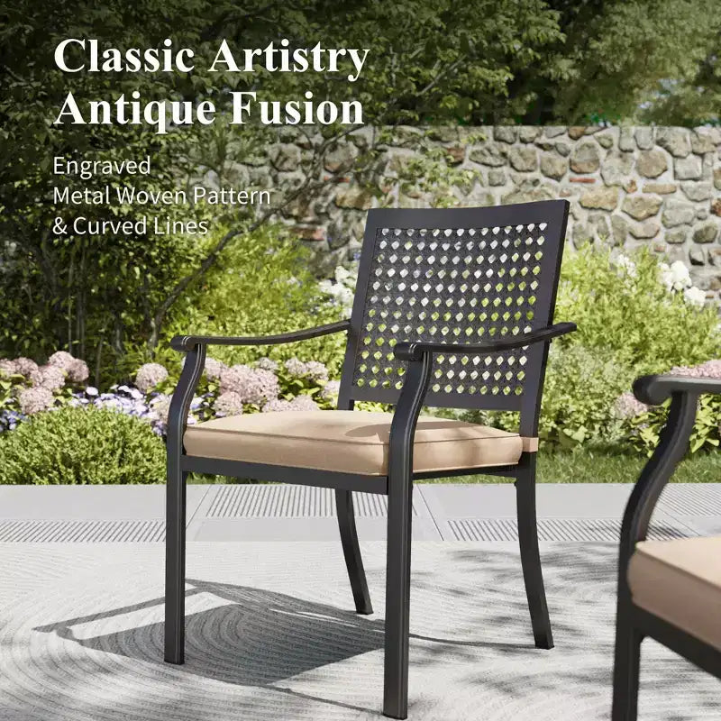 Captiva Designs Ensemble de salle à manger de jardin 8 pièces avec table rectangulaire en acier, chaises en acier noir et parasol beige