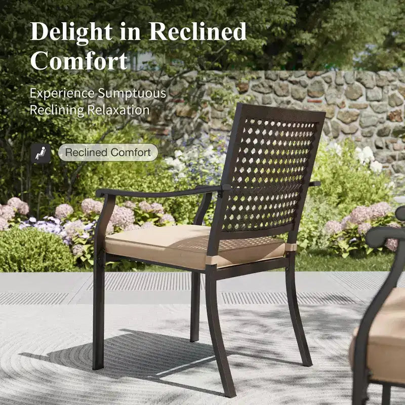 Captiva Designs Ensemble de salle à manger de jardin 8 pièces avec table rectangulaire en acier, chaises en acier noir et parasol beige