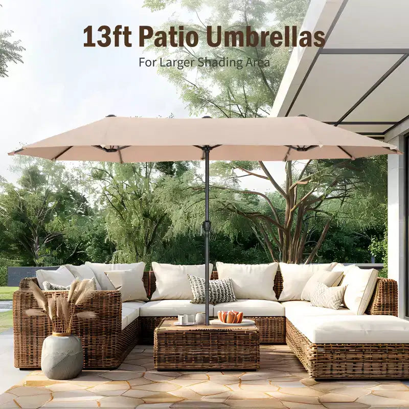 Captiva Designs Ensemble de salle à manger de jardin 8 pièces avec table rectangulaire en acier, chaises en acier noir et parasol beige