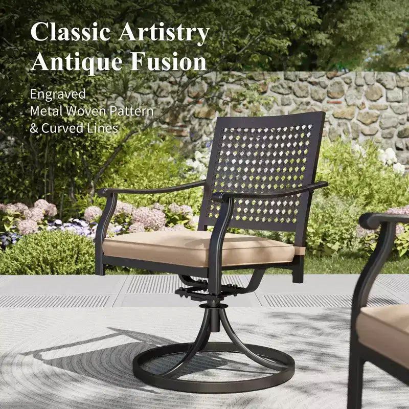 Captiva Designs Ensemble de salle à manger de jardin 8 pièces avec table rectangulaire en acier, chaises en acier noir et parasol beige