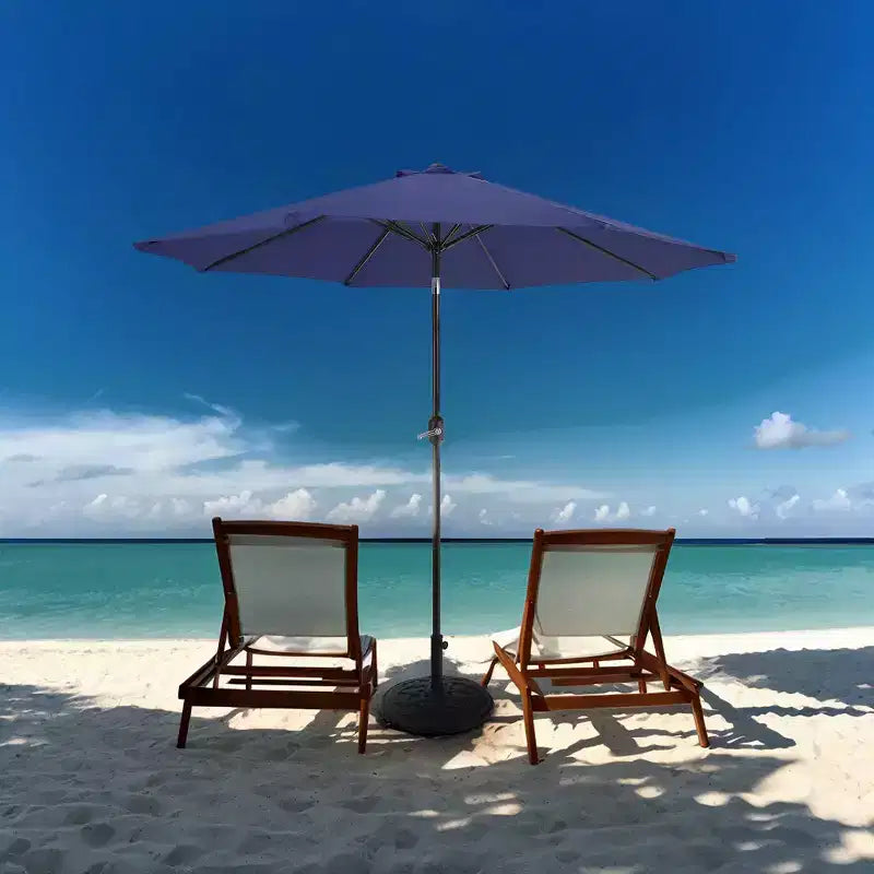Ensemble de salle à manger d'extérieur Captiva Designs 6 pièces avec table en acier, chaises pliantes bleues et parasol bleu