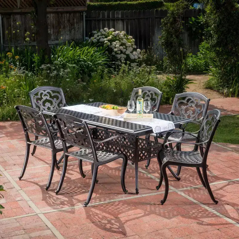 Christopher Knight Home Virago Outdoor Cast Aluminum Expandable 7 Piece Dining Set with Umbrella Hole, Shiny Copper