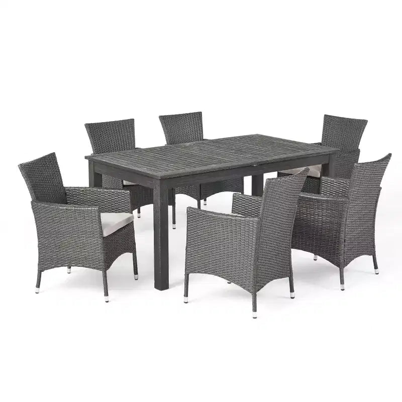 GDFStudio Aloha Ensemble repas extensible 7 pièces en bois d'acacia et osier pour extérieur