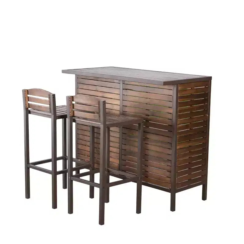 GDFStudio Darnel Outdoor Acacia Wood 3 Piece Bar Set, Dark Brown