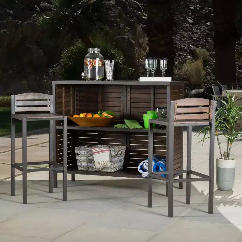 GDFStudio Darnel Ensemble de bar 3 pièces en bois d'acacia d'extérieur, marron foncé