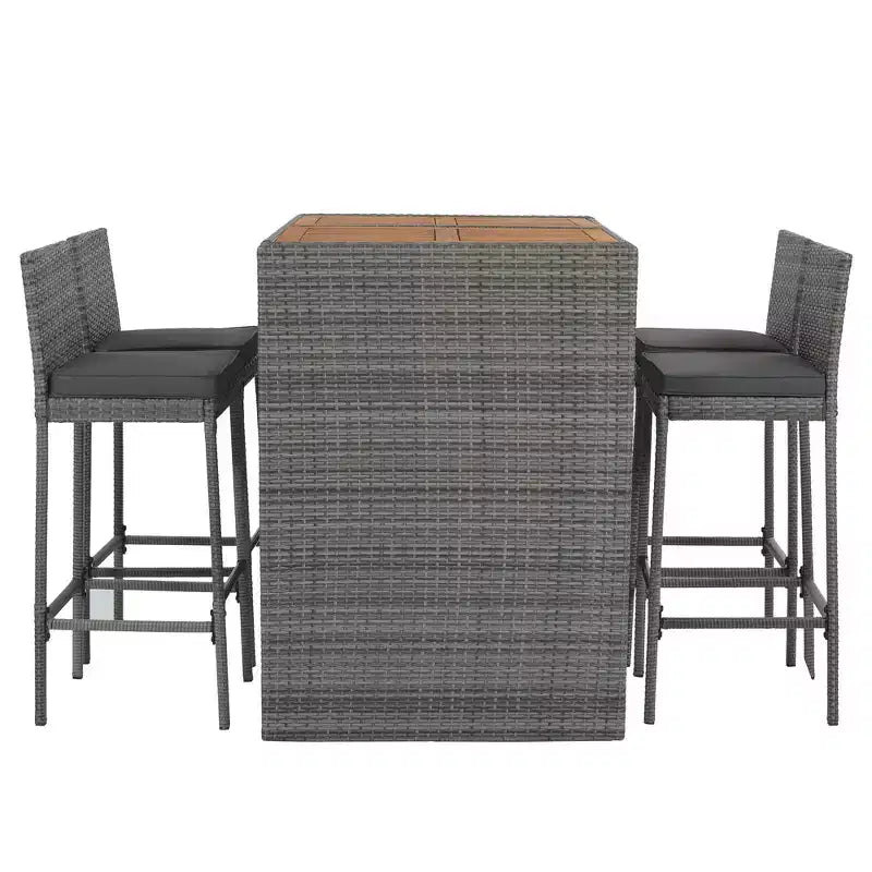 Ensemble de bar 5 pièces d'extérieur en rotin PE Whisen avec plateau de table pliable et coussins