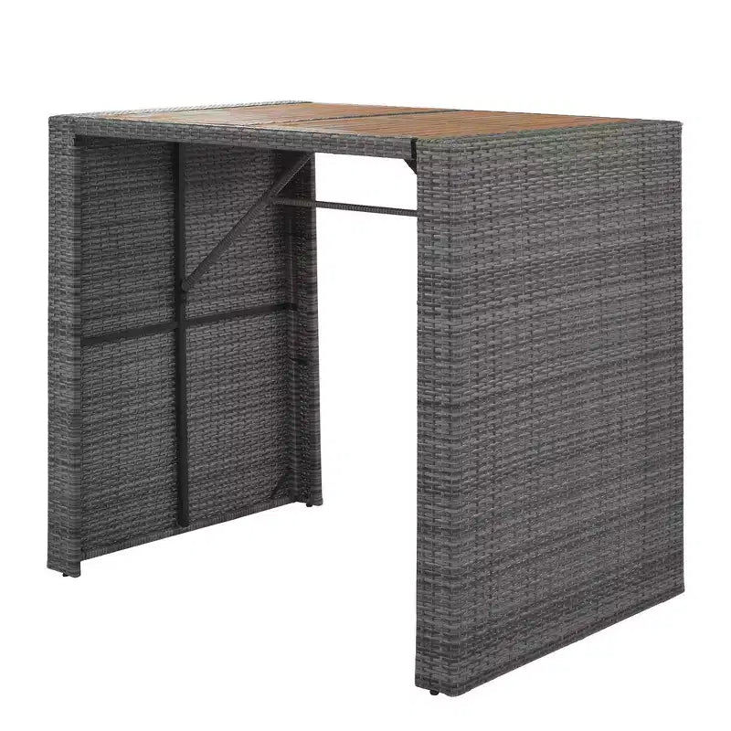 Ensemble de bar 5 pièces d'extérieur en rotin PE Whisen avec plateau de table pliable et coussins