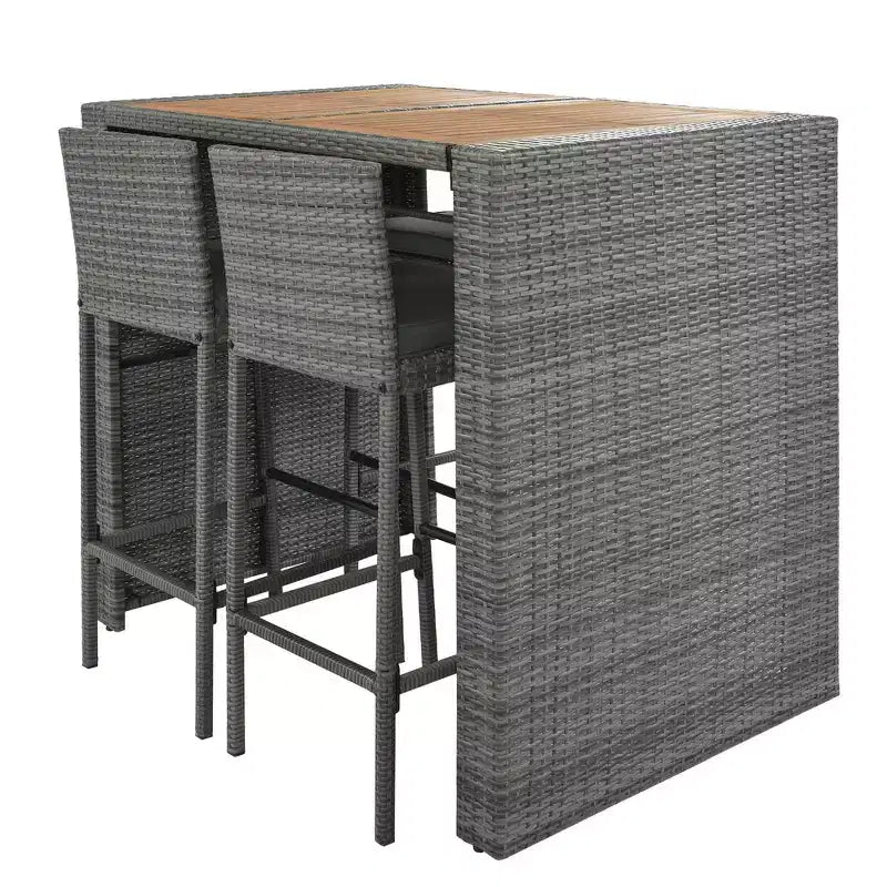 Ensemble de bar 5 pièces d'extérieur en rotin PE Whisen avec plateau de table pliable et coussins