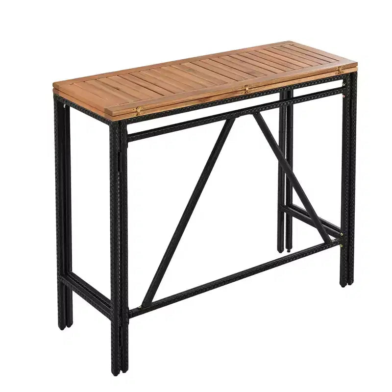 Ensemble de bar 5 pièces d'extérieur en rotin PE Whisen avec plateau de table pliable et coussins