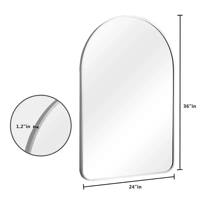 Miroir arqué bord fin en aluminium argenté - Coins arrondis 91x61x4cm