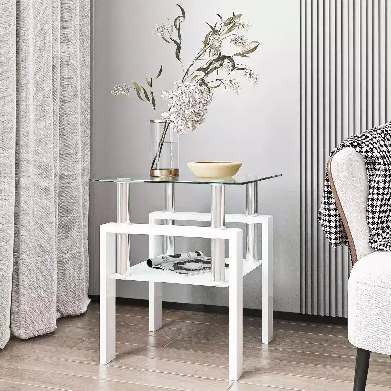 Table d'appoint moderne en verre trempé, table basse carrée pour salon ou chambre à coucher, transparente