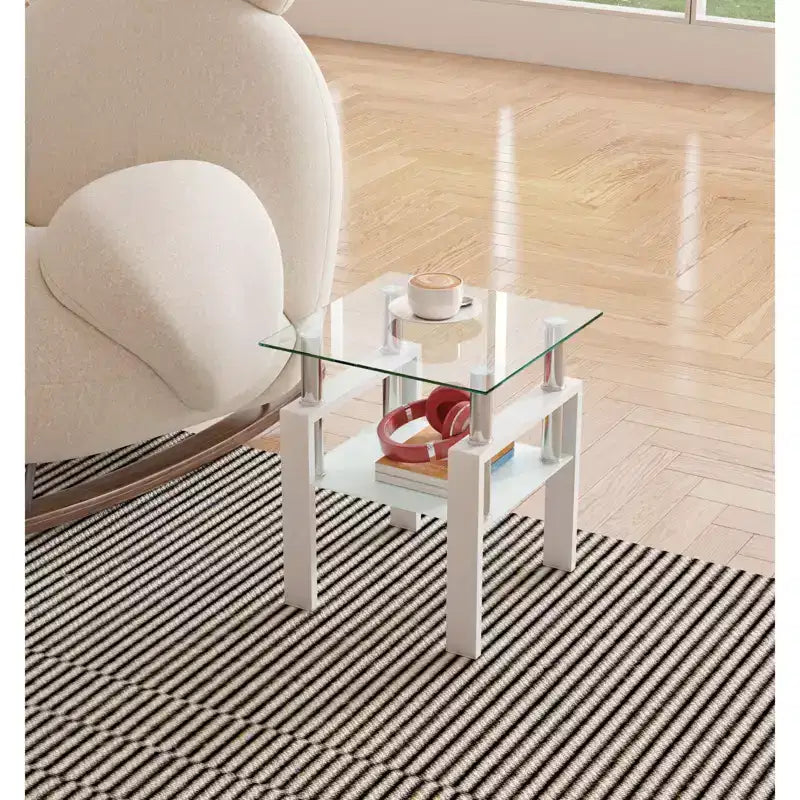 Table d'appoint moderne en verre trempé, table basse carrée pour salon ou chambre à coucher, transparente