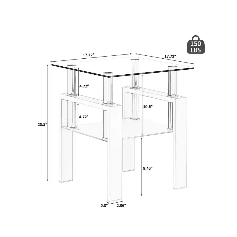 Table d'appoint moderne en verre trempé, table basse carrée pour salon ou chambre à coucher, transparente