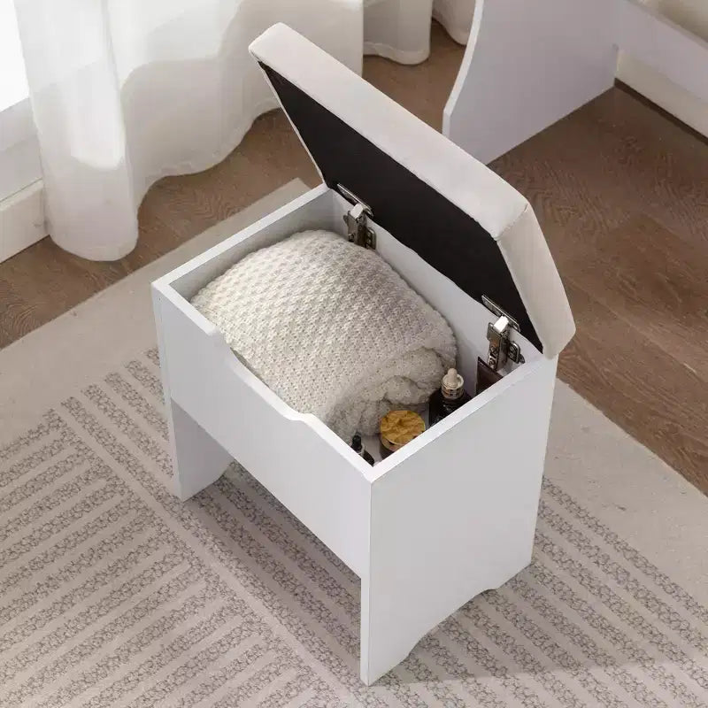 Coiffeuse avec miroir lumineux LED et prise électrique, table de maquillage avec 4 tiroirs et tabouret de rangement, 3 modes d'éclairage réglables pour chambre à coucher