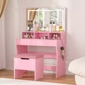 Coiffeuse avec miroir lumineux LED et prise électrique, table de maquillage avec 4 tiroirs et tabouret de rangement, 3 modes d'éclairage réglables pour chambre à coucher
