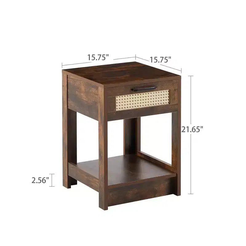 Table d'appoint en rotin avec tiroir, Table de chevet moderne, Table d'appoint pour salon, chambre à coucher, Brun rustique