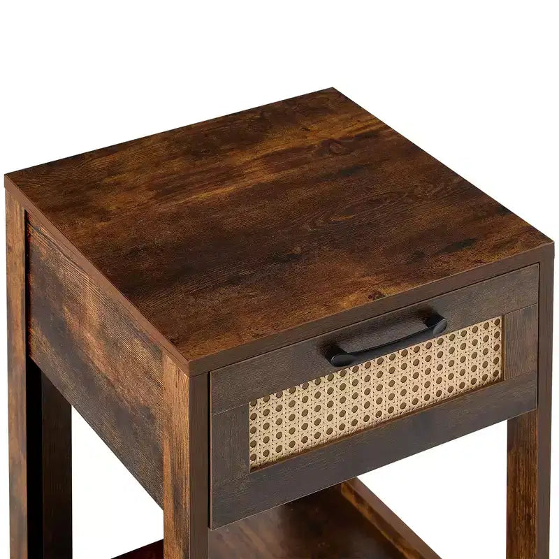 Table d'appoint en rotin avec tiroir, Table de chevet moderne, Table d'appoint pour salon, chambre à coucher, Brun rustique