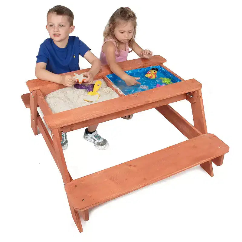 Table d'activités convertible tout-en-un Svan Kids pour l'intérieur/extérieur (pique-nique, sable et eau) avec plateau amovible (109 x 89 x 48 cm) en 100 % bois