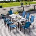 EROMMY Salon de Jardin 9 Pièces, Ensemble Table et Chaises d'Extérieur pour 8 Personnes, 8 Chaises en Textilène, 1 Table Rectangulaire en Fer avec Trou de Parasol Réglable