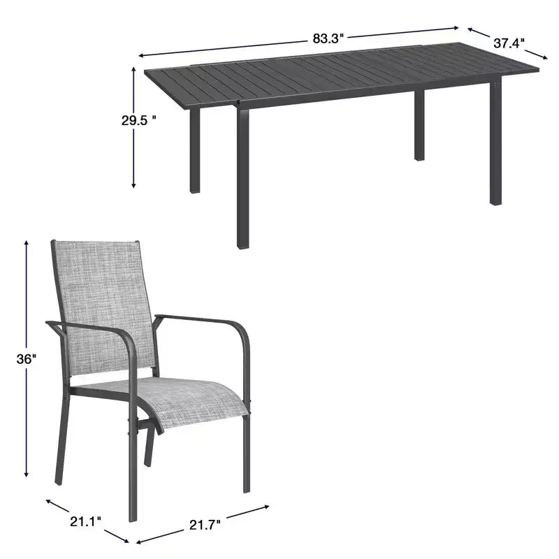 EROMMY Ensemble de salle à manger 7 pièces avec table extensible, ensemble de table et chaises de salle à manger d'extérieur pour 4 à 8 personnes, 6 chaises en textilène, 1 table de salle à manger extensible en fer