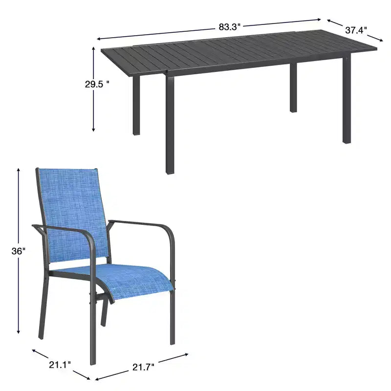 EROMMY Ensemble de salle à manger 7 pièces avec table extensible, ensemble de table et chaises de salle à manger d'extérieur pour 4 à 8 personnes, 6 chaises en textilène, 1 table de salle à manger extensible en fer