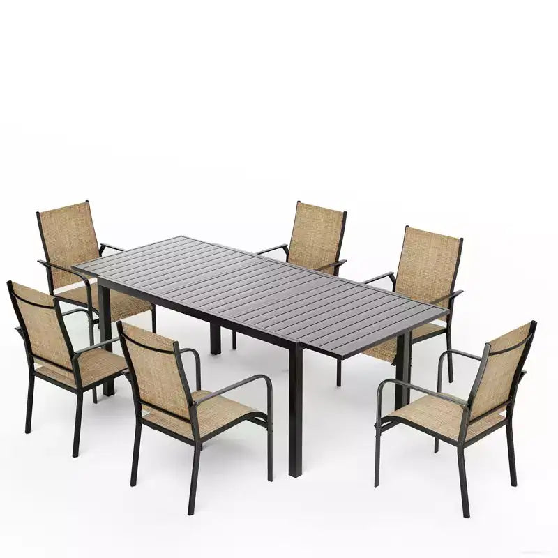 EROMMY Ensemble de salle à manger 7 pièces avec table extensible, ensemble de table et chaises de salle à manger d'extérieur pour 4 à 8 personnes, 6 chaises en textilène, 1 table de salle à manger extensible en fer