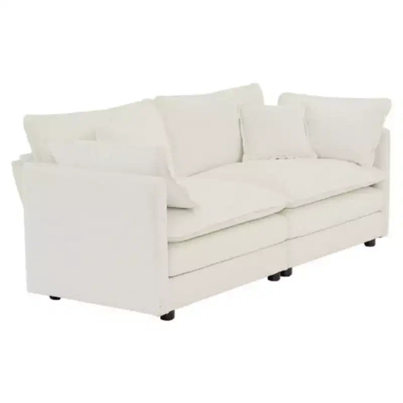Canapé causeuse moderne en tissu pour salon, grand canapé 2 places rembourré avec assise profonde, chenille blanche