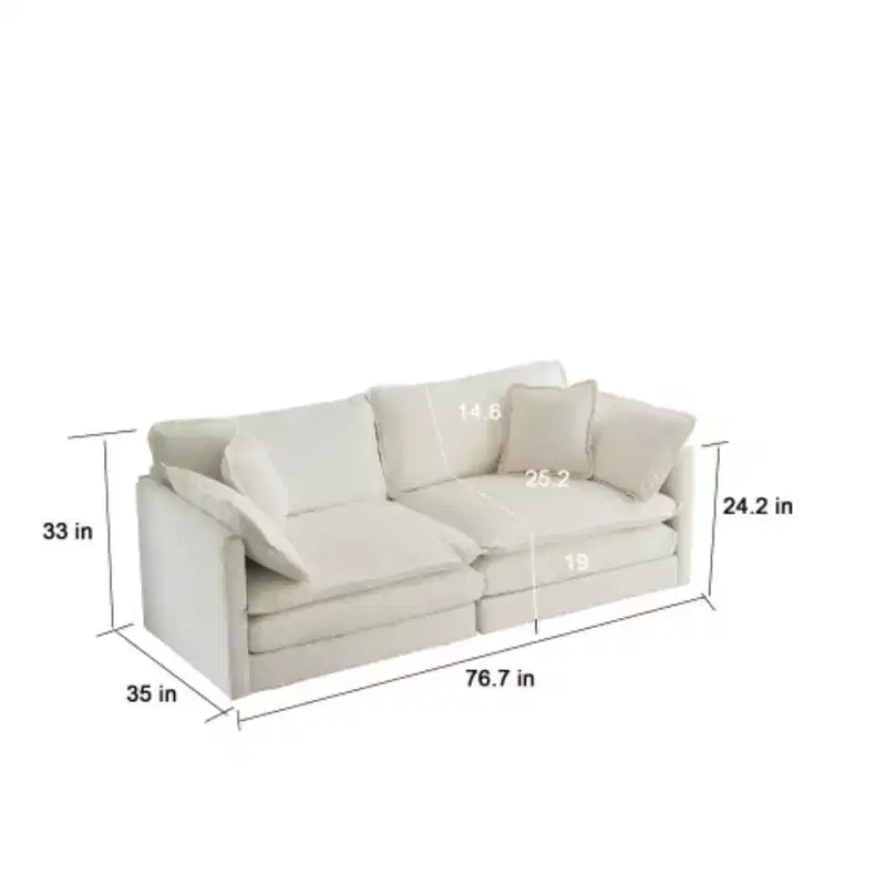 Canapé causeuse moderne en tissu pour salon, grand canapé 2 places rembourré avec assise profonde, chenille blanche