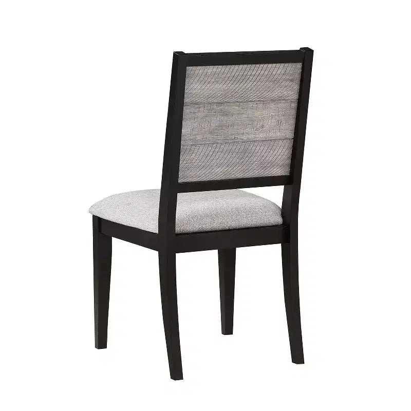 Chaises de salle à manger tapissées en tissu gris colombe et noir