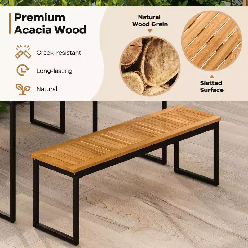 Ensemble de salle à manger d'extérieur Costway 6 pièces en bois d'acacia avec banc et 2 trous pour parasol