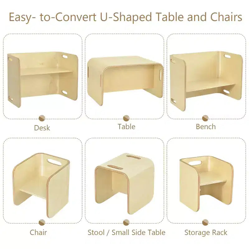 Costway Ensemble table et 2 chaises en bois pour enfants, mobilier polyvalent pour la maison, naturel/gris